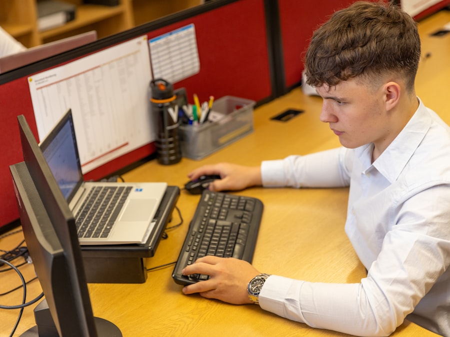 Engineer reviewing project data at a desk